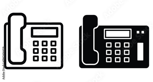 Office landline telephone icons set with handset buttons and display screen for business communication support service contact and telecommunication technology