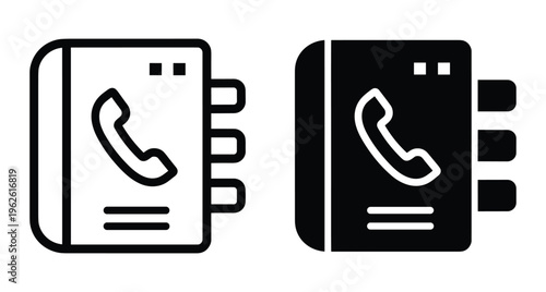 Phone book address contact list icon set with handset symbol for communication directory business organizer and digital mobile phone book