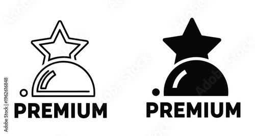 Cloche serving dish icon with star symbol for restaurant service quality rating food industry catering business graphic design elements