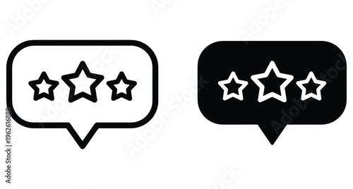 Customer review rating icons with three stars inside speech bubbles for feedback evaluation satisfaction service quality ranking and testimonial communication