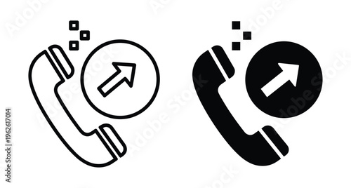 Outgoing call icon set with phone handset and arrow symbol for communication interface design mobile app and web contact button