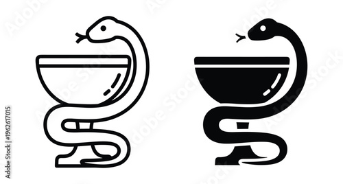Pharmacy medical symbol bowl of hygieia icon set with snake and cup for healthcare medicine drugstore apothecary clinical pharmaceutical design elements