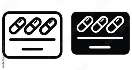 Medicine blister pack icons with capsules for pharmaceutical healthcare treatment medical prescription pharmacy drug storage and health wellness clinic hospital