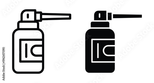 Throat spray bottle icon set for medical treatment sore throat relief oral medicine dispenser healthcare pharmacy product vector illustration