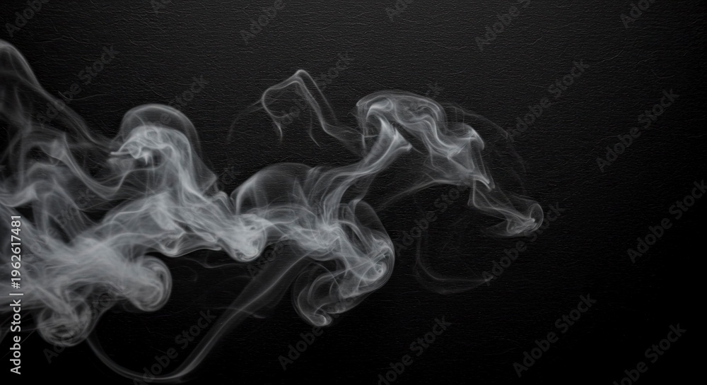 Fototapeta premium Ethereal White Smoke Swirls on Black Textured Background
