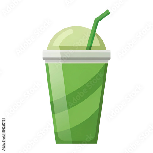 A refreshing green smoothie served inside a disposable plastic cup Vector, illustration