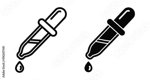 Eye dropper pipette icon set with liquid drop for medical laboratory skincare cosmetic science research pharmacy health and wellness applications
