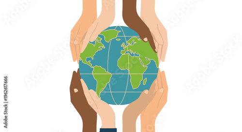 Diverse hands holding the Earth globe.