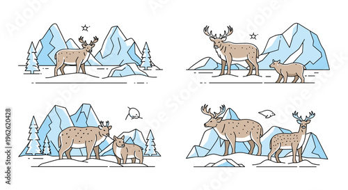 Deer Family In Snowy Landscape