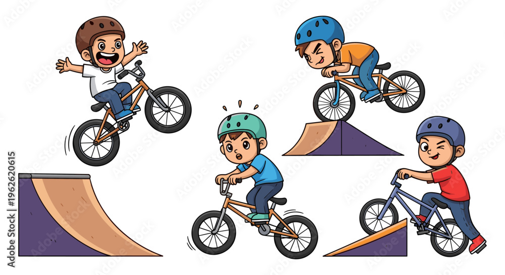 Naklejka premium Kids BMX Bike Tricks and Jumps