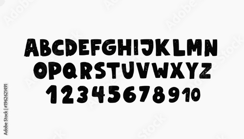 Bold rounded typeface alphabet and numbers stylized font design for creative graphic projects