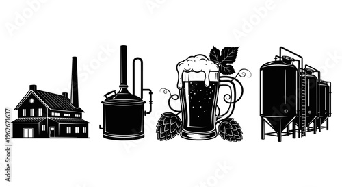 Brewery Equipment and Beer Illustration