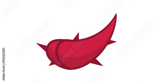 Stylized depiction of a red thorn with sharp spikes and a curved elongated shape
