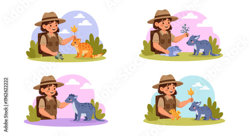 Wildlife Researcher Interacting With Animals