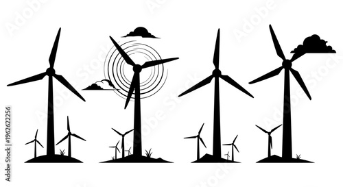 Wind Turbines Silhouette Collection