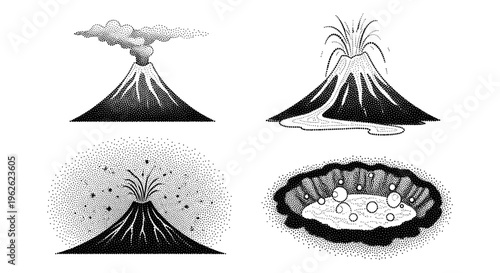 Volcano Eruption Stages Illustration