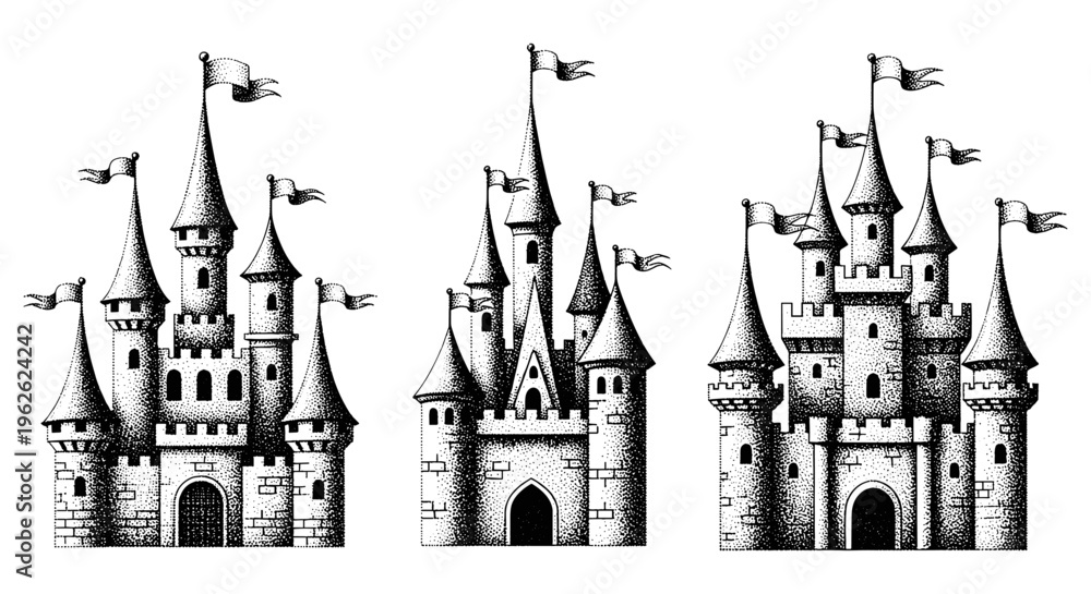 Obraz premium Three Fairytale Castles Illustration
