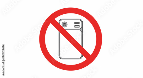 No power bank allowed sign red circle with line through it.