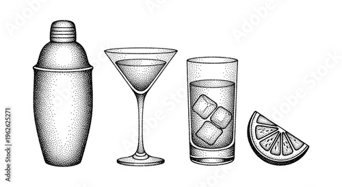 Cocktail Bar Essentials Stippling Art