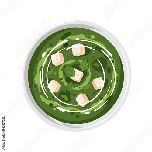 Indian Palak Paneer Spinach Curry with Cheese Vector Illustration