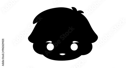 Stylized silhouette of a child's face with large eyes on a white background
