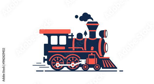 Stylized steam locomotive illustration exhibiting vintage charm and simple design