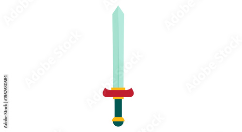 Stylized sword illustration with a teal blade and decorative hilt design isolated on a clear