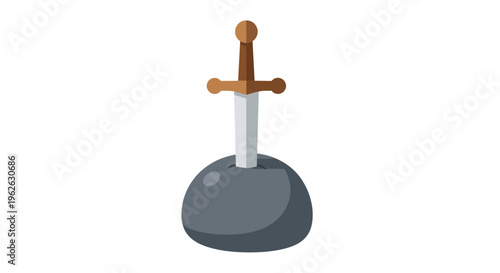 Stylized Sword Embedded in Stone Symbolizing Power and Challenge Concept