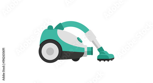 Stylized turquoise vacuum cleaner with white and black accents on a white background