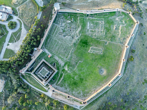 Obraz na plátne Aerial top down ground plan view of Lucera medieval castle of Norman origin on a