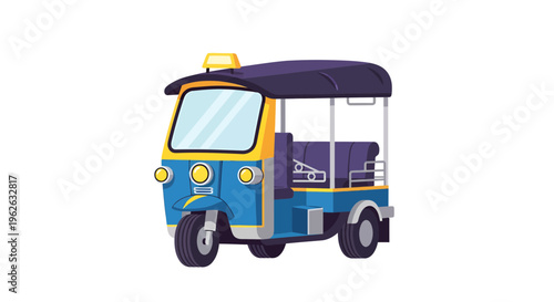 Stylized vector representation of a colorful auto rickshaw on a white background