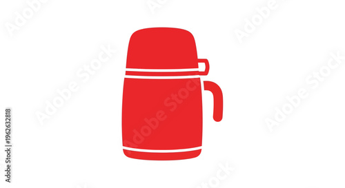 Stylized vibrant red thermos illustration perfect for camping and outdoor adventures