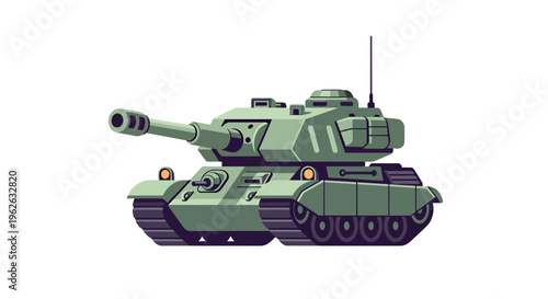 Stylized vector illustration showcasing a modern military tank in olive green color