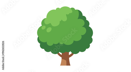Stylized verdant tree illustration with a full canopy standing on a brown trunk