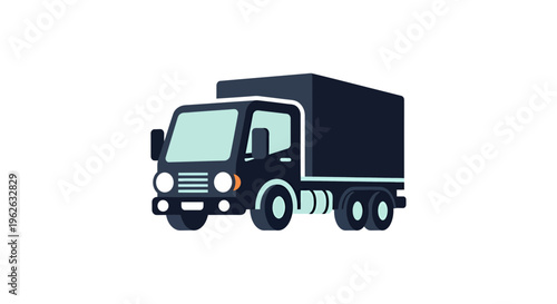 Stylized vector illustration showcasing a compact box truck with a simplistic and bold design