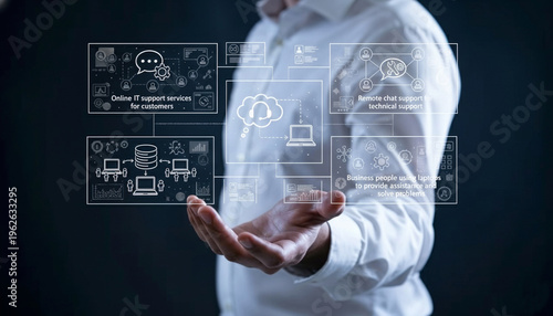 Professional businessman providing online IT support and remote technical services