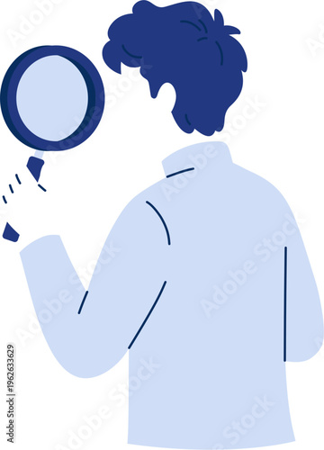 Man looking through a magnifying glas