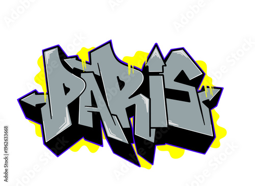 textured graffiti piece letter PARIS city name isolated design