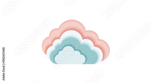 Soft pastel cloud shapes in pink and blue hues on white background gentle whimsical design