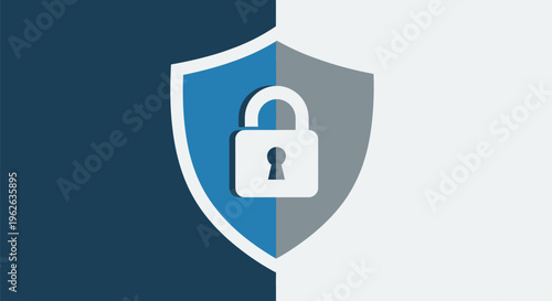 Security concept with shield and lock on blue background