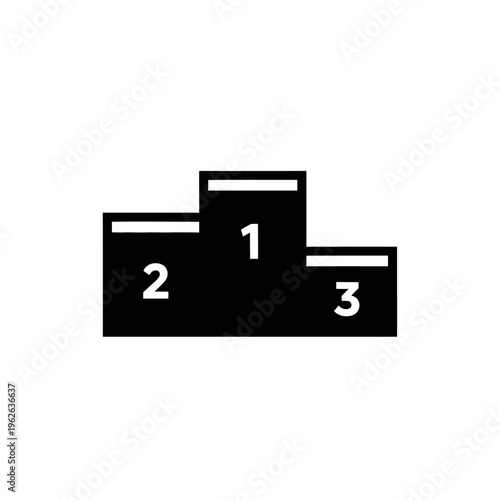 Minimalist black and white illustration of a three-tiered podium representing first, second, and third place winners in a competition