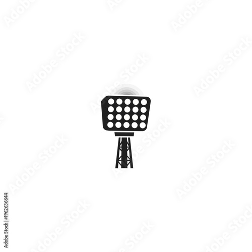 Sleek minimalist graphic of a modern sports arena floodlight on a tower, essential for high-visibility illumination during professional and amateur competitions