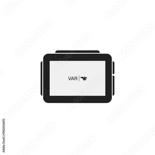 Digital display screen with VAR concept and whistle icon for fair sports officiating and championship decision review