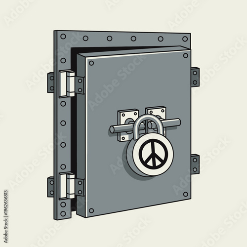 Peace symbol on a vault door.