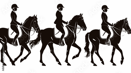 Equestrian silhouettes of riders on horses in motion on a white background