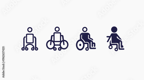 Four wheelchair icons in navy, illustrating mobility assistance on white