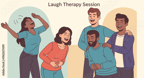 Group of people laughing and having fun together in therapy session