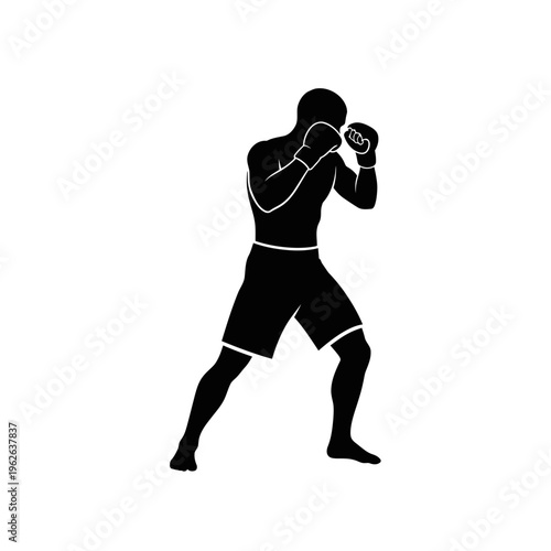 Silhouette of a male boxer in fighting stance.