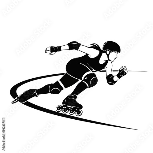 Woman in motion on rollerblades.