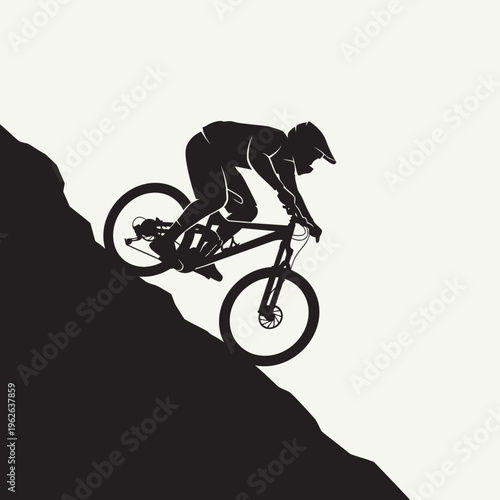 Cyclist riding mountain bike down steep slope.
